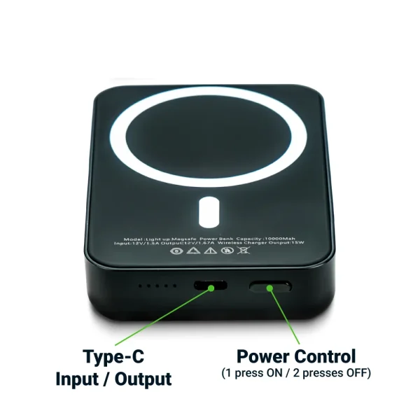 MagSafe Wireless Powerbank, Light-Up Logo, 15W Fast Charging, 8K mAh