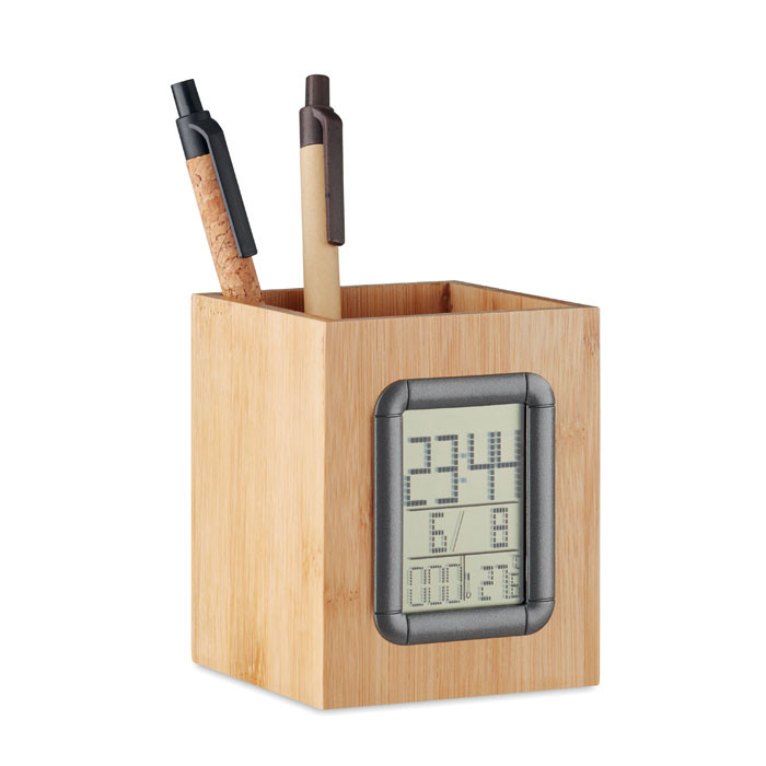 Manila Bamboo Desk Organizer with Digital Display