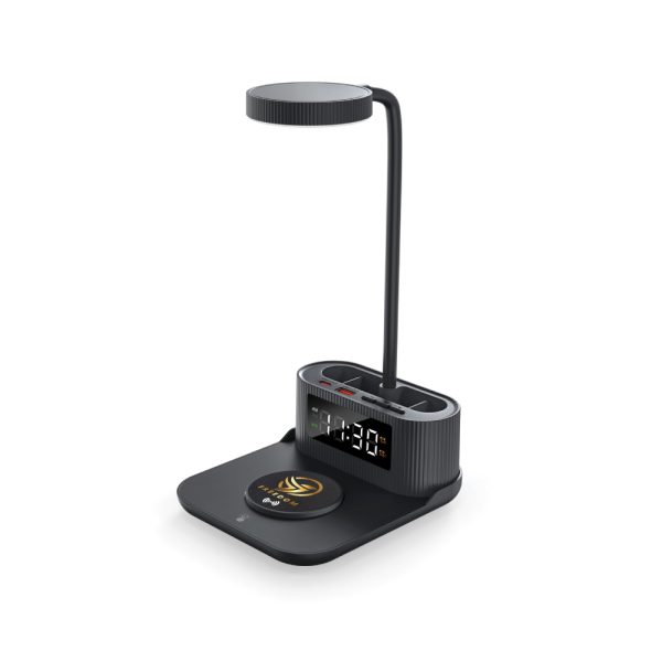 Desk Lamp with 15W Wireless Charger, Clock and Pen Holder