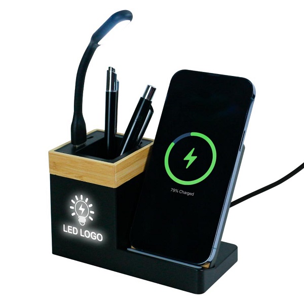 Aliar 15W Bamboo Wireless Charger & Pen Holder