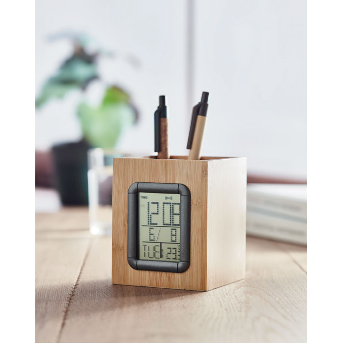 Manila Bamboo Desk Organizer with Digital Display