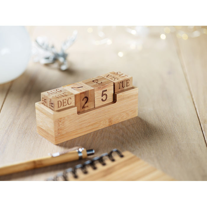 Karenda Bamboo block perpetual desktop calendar.