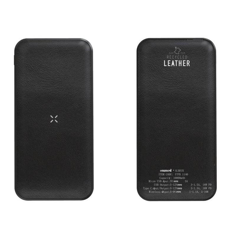 TPB 1140 ALBECK - Recycled Leather 10000mAh PD Powerbank - Black