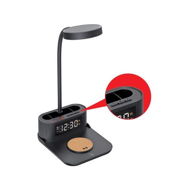 Desk Lamp with 15W Wireless Charger, Clock and Pen Holder